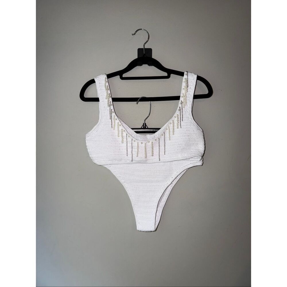 Maiyo crochet knit white two piece bikini set